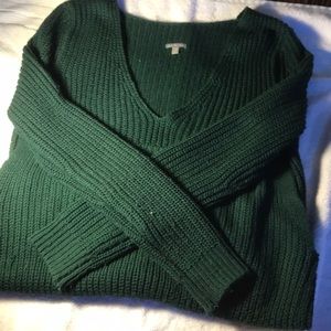 green knit sweater